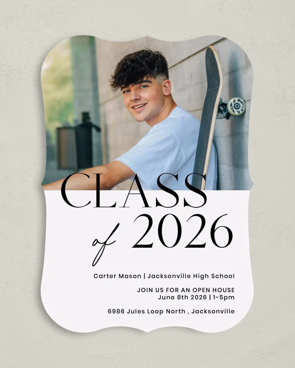 This is a 5" x 7" Graduation Announcement Card called Classy Cool Grad printed in full color on Premium Smooth paper