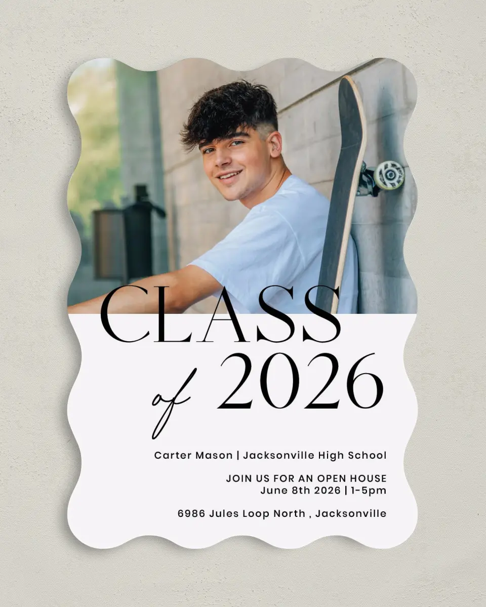 This is a 5" x 7" Graduation Announcement Card called Classy Cool Grad printed in full color on Premium Smooth paper