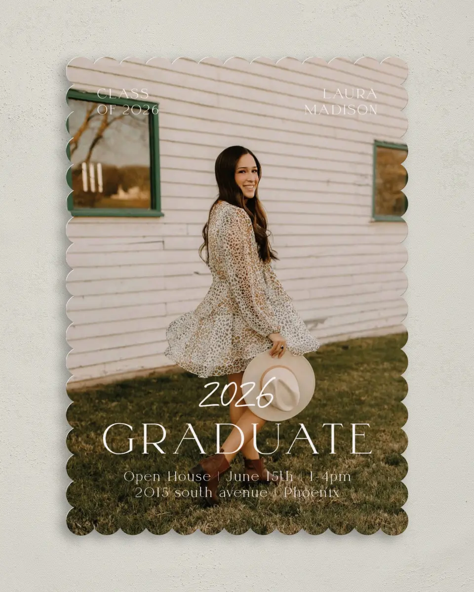 This is a 5" x 7" Graduation Announcement Card called New Beginnings printed in full color on Premium Smooth paper