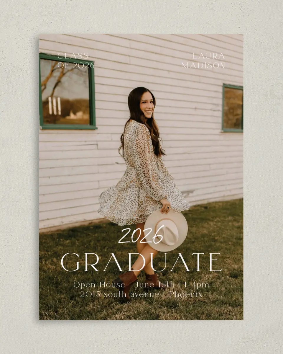 This is a 5" x 7" Graduation Announcement Card called New Beginnings printed in full color on Premium Smooth paper