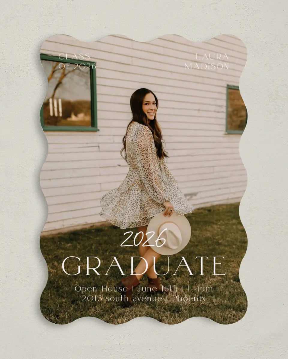 This is a 5" x 7" Graduation Announcement Card called New Beginnings printed in full color on Premium Smooth paper