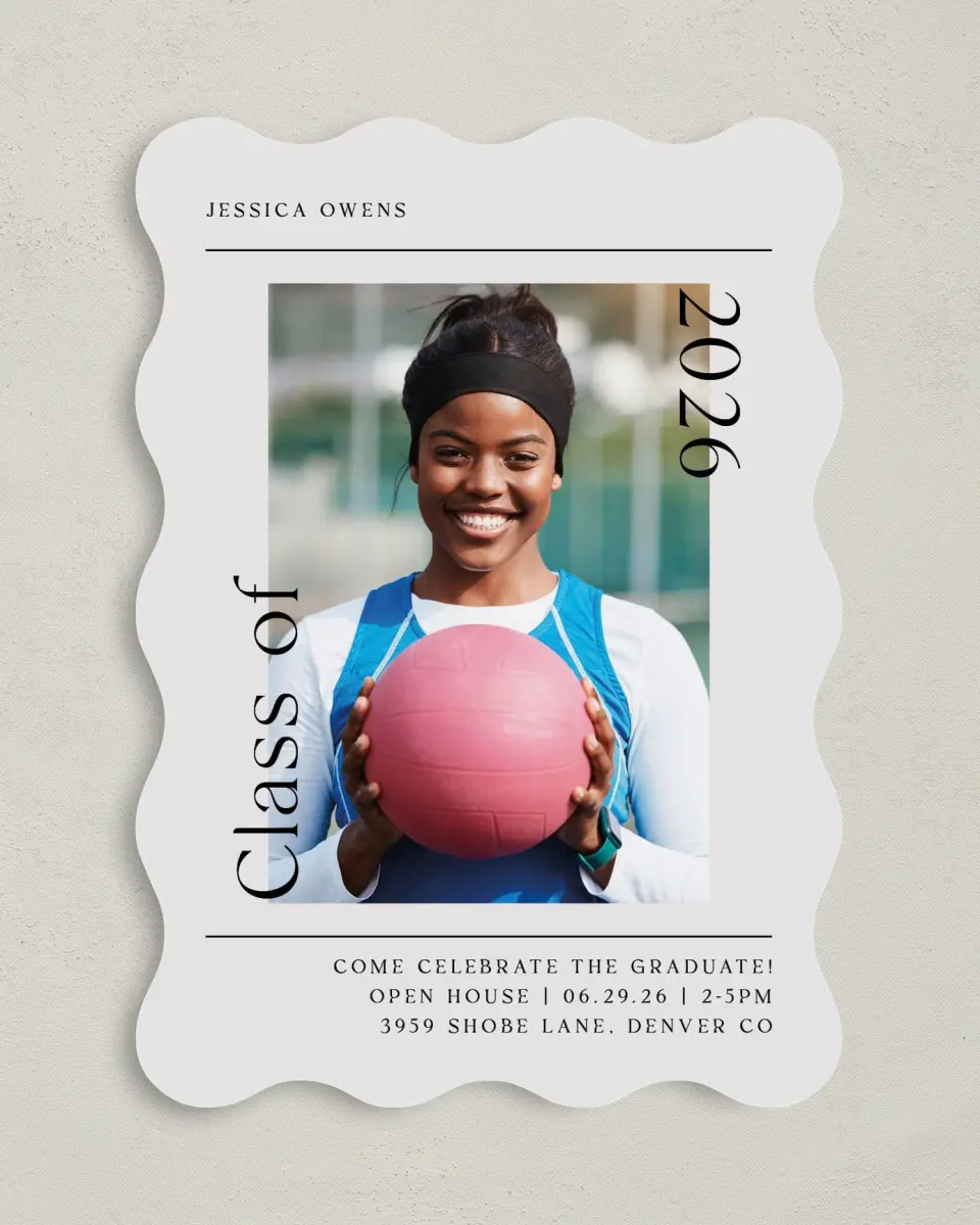 This is a 5" x 7" Graduation Announcement Card called Start of Something New printed in full color on Premium Smooth paper