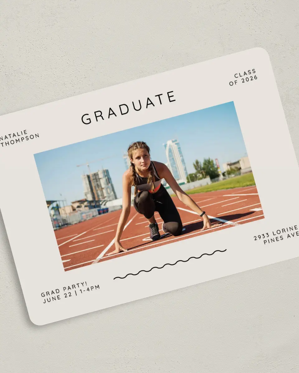 This is a 5" x 7" Graduation Announcement Card called Celebration Chic printed in full color on Premium Smooth paper