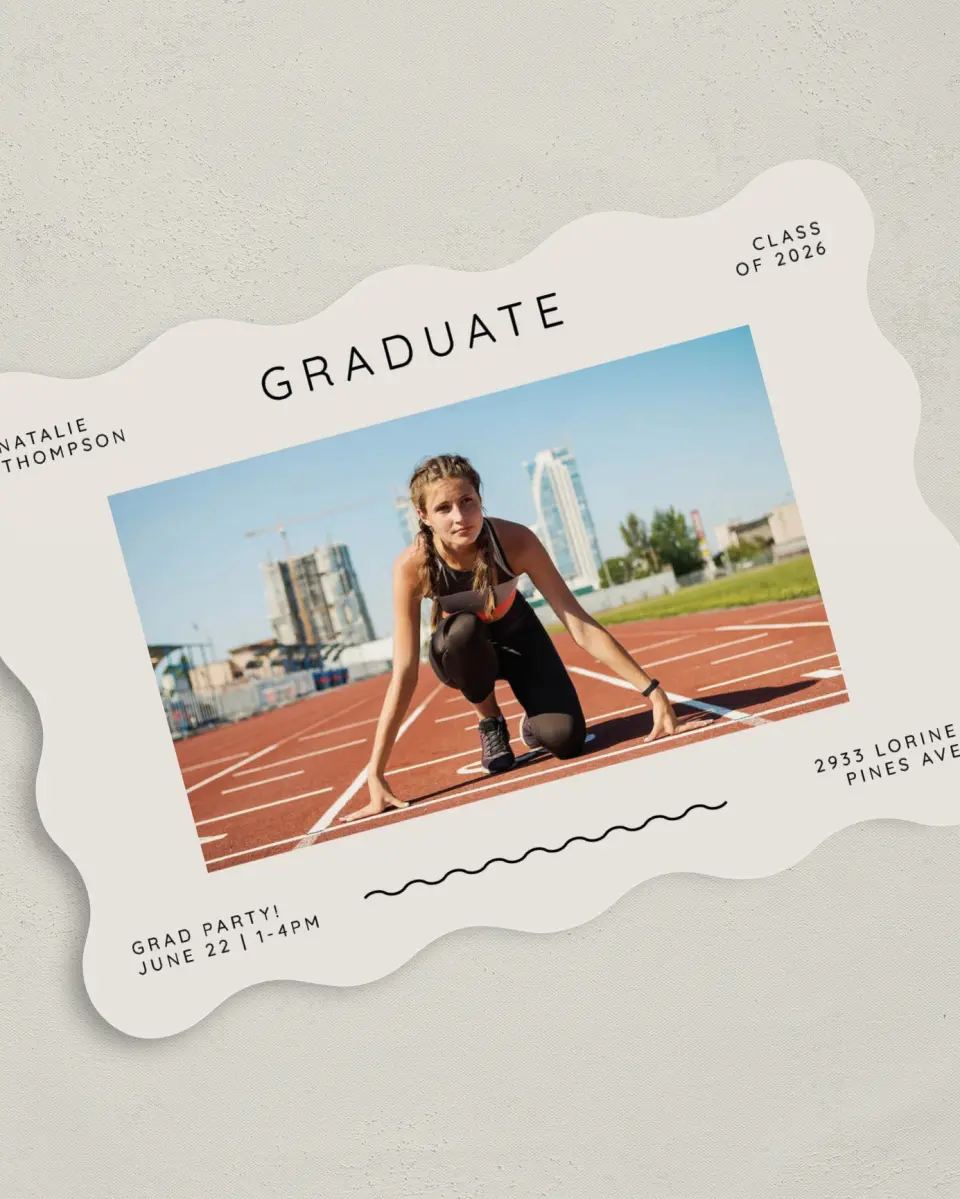 This is a 5" x 7" Graduation Announcement Card called Celebration Chic printed in full color on Premium Smooth paper