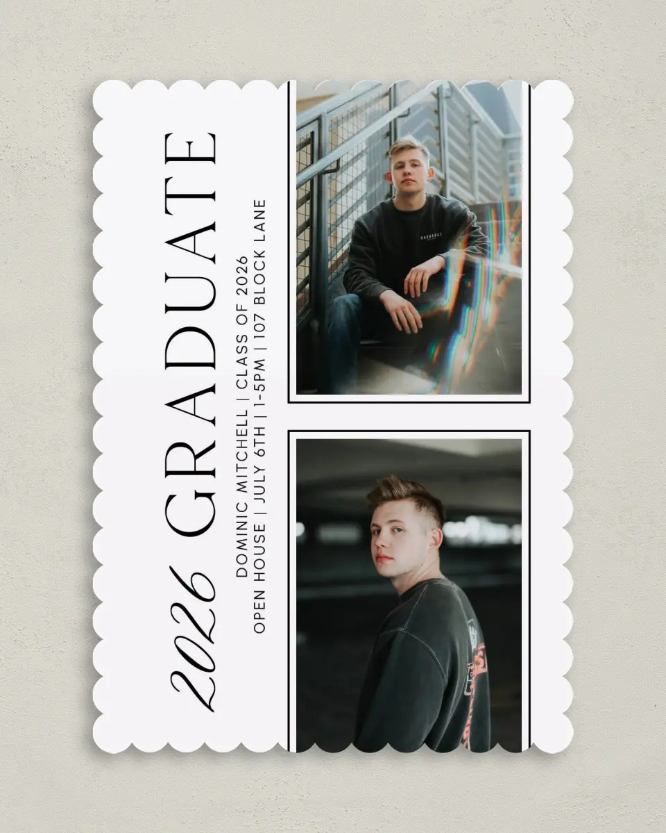 This is a 5" x 7" Graduation Announcement Card called Sophisticated Senior printed in full color on Premium Smooth paper