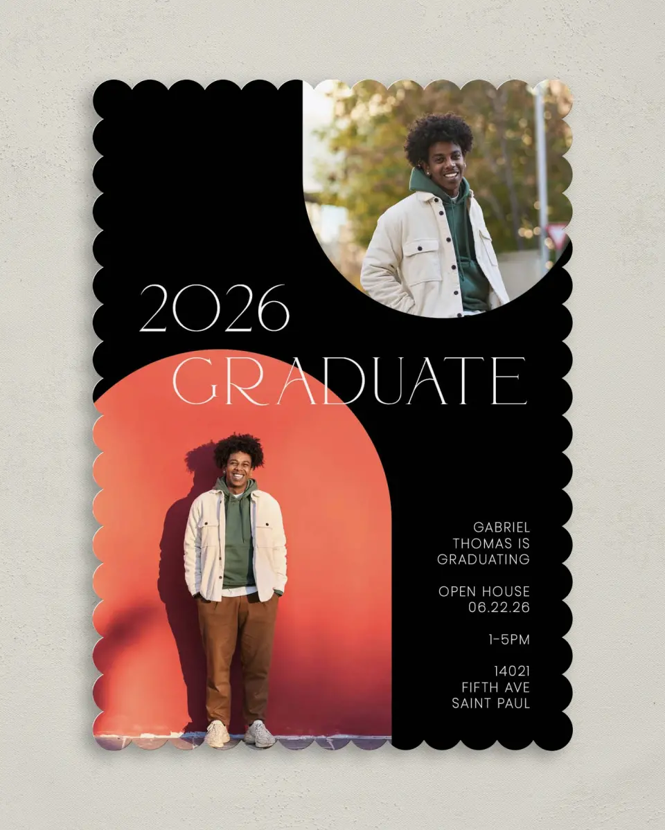 This is a 5" x 7" Graduation Announcement Card called Starting Fresh printed in full color on Premium Smooth paper