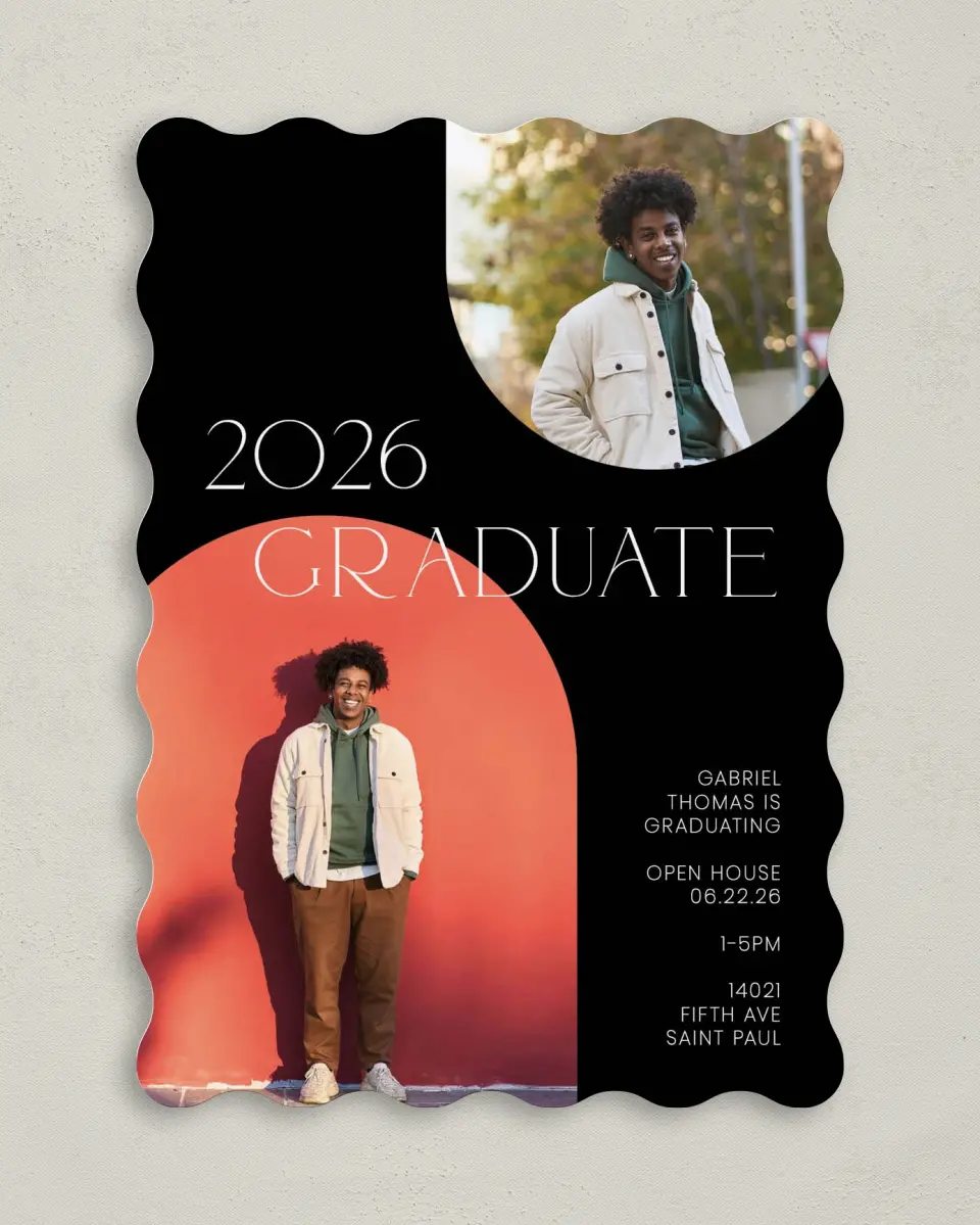 This is a 5" x 7" Graduation Announcement Card called Starting Fresh printed in full color on Premium Smooth paper