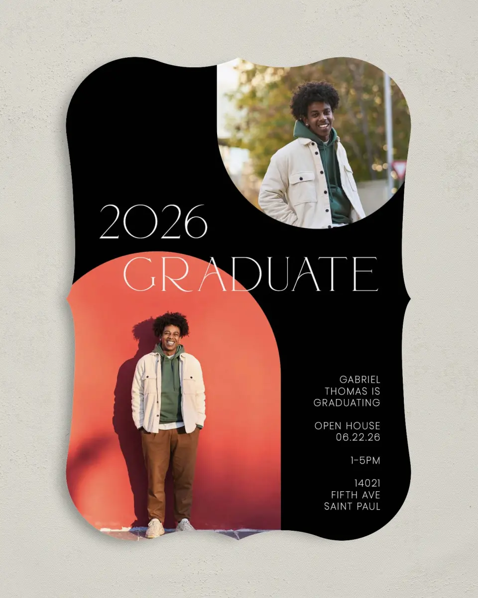 This is a 5" x 7" Graduation Announcement Card called Starting Fresh printed in full color on Premium Smooth paper