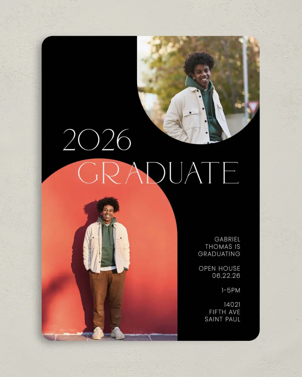 This is a 5" x 7" Graduation Announcement Card called Starting Fresh printed in full color on Premium Smooth paper