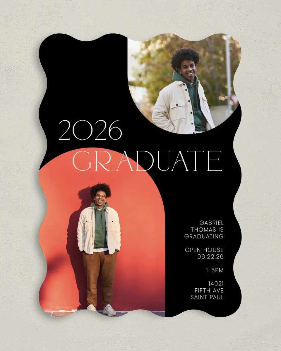 This is a 5" x 7" Graduation Announcement Card called Starting Fresh printed in full color on Premium Smooth paper