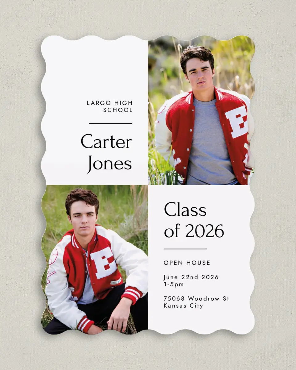 This is a 5" x 7" Graduation Announcement Card called Simple Grid Grad printed in full color on Premium Smooth paper