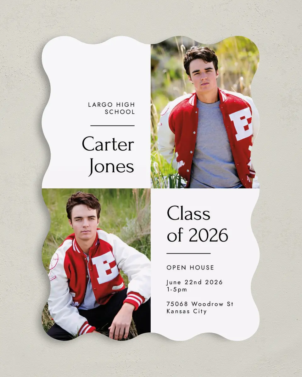 This is a 5" x 7" Graduation Announcement Card called Simple Grid Grad printed in full color on Premium Smooth paper
