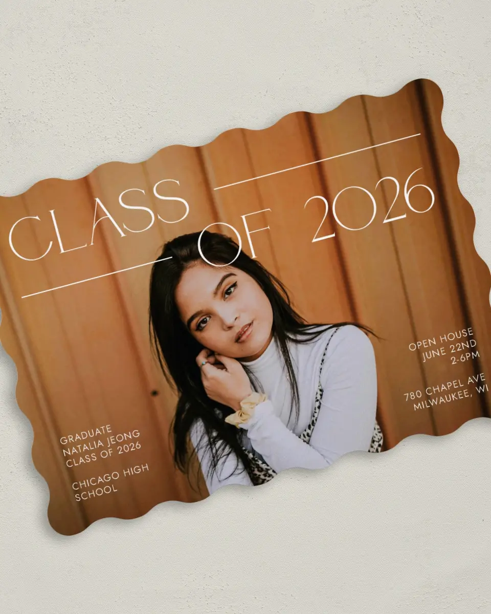 This is a 5" x 7" Graduation Announcement Card called All Eyes On Me printed in full color on Premium Smooth paper