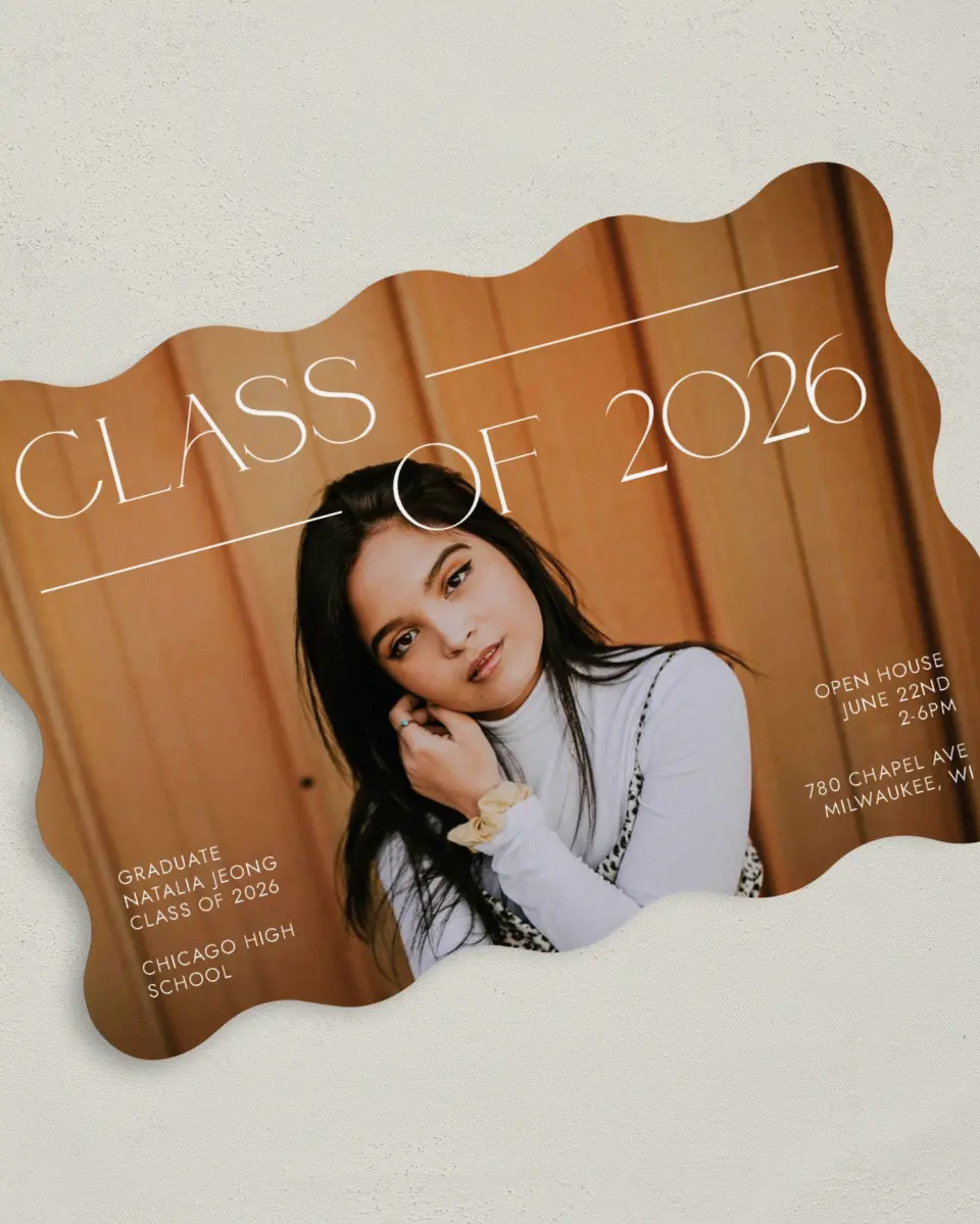 This is a 5" x 7" Graduation Announcement Card called All Eyes On Me printed in full color on Premium Smooth paper