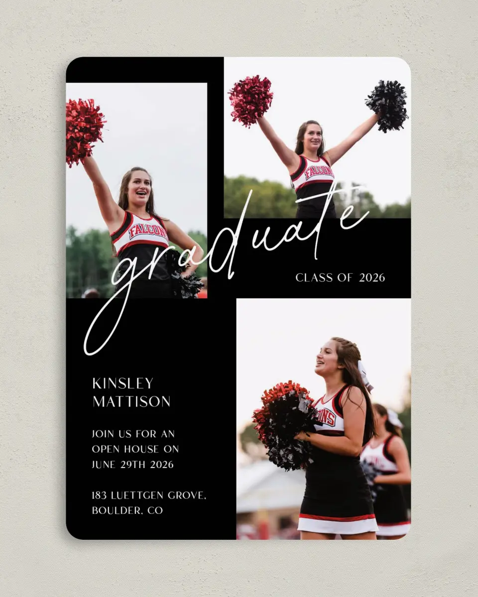This is a 5" x 7" Graduation Announcement Card called A New Chapter printed in full color on Premium Smooth paper