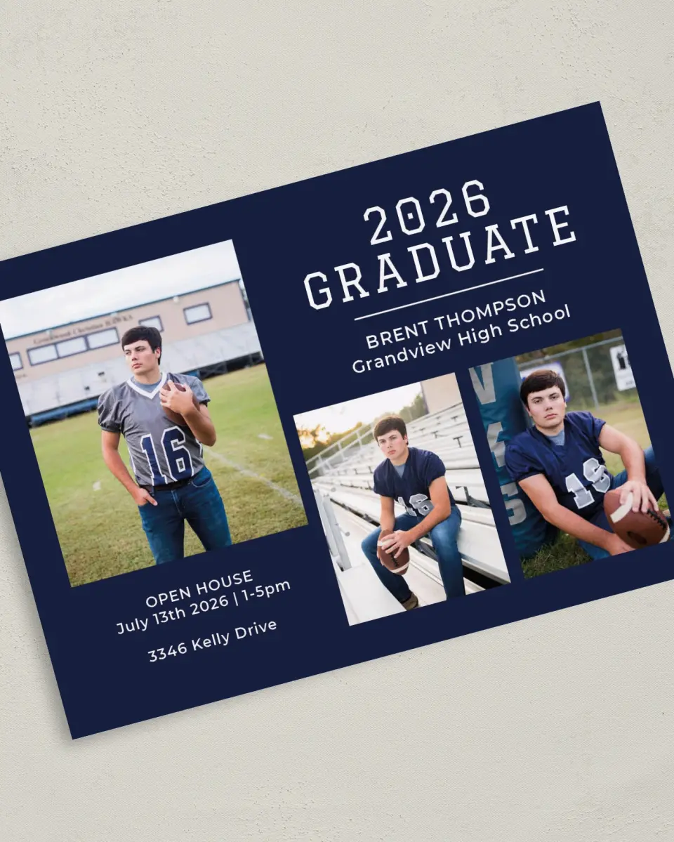 This is a 5" x 7" Graduation Announcement Card called Classic Celebration printed in full color on Premium Smooth paper