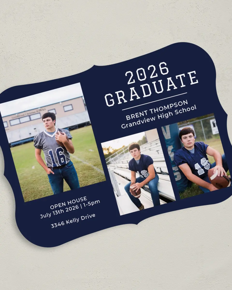 This is a 5" x 7" Graduation Announcement Card called Classic Celebration printed in full color on Premium Smooth paper