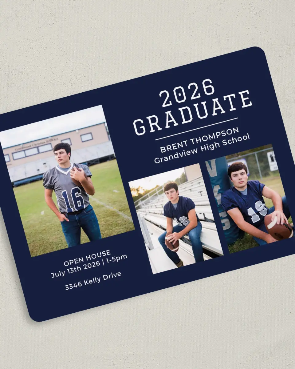This is a 5" x 7" Graduation Announcement Card called Classic Celebration printed in full color on Premium Smooth paper