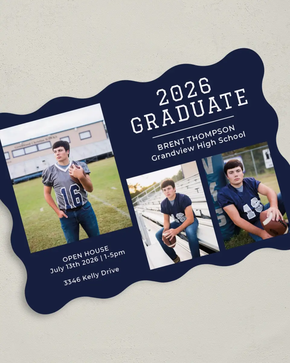 This is a 5" x 7" Graduation Announcement Card called Classic Celebration printed in full color on Premium Smooth paper