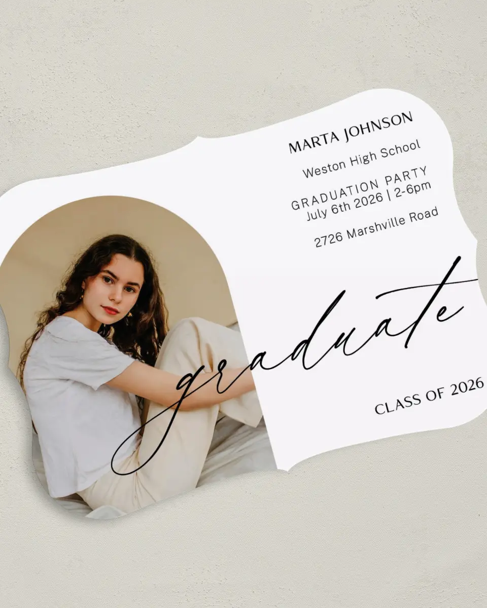 This is a 5" x 7" Graduation Announcement Card called Dainty Dreaming printed in full color on Premium Smooth paper