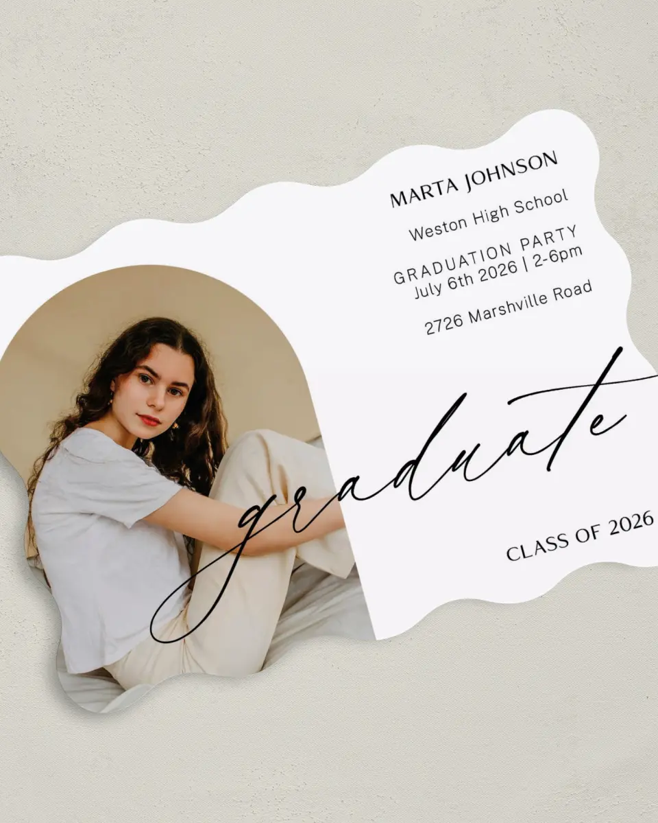 This is a 5" x 7" Graduation Announcement Card called Dainty Dreaming printed in full color on Premium Smooth paper