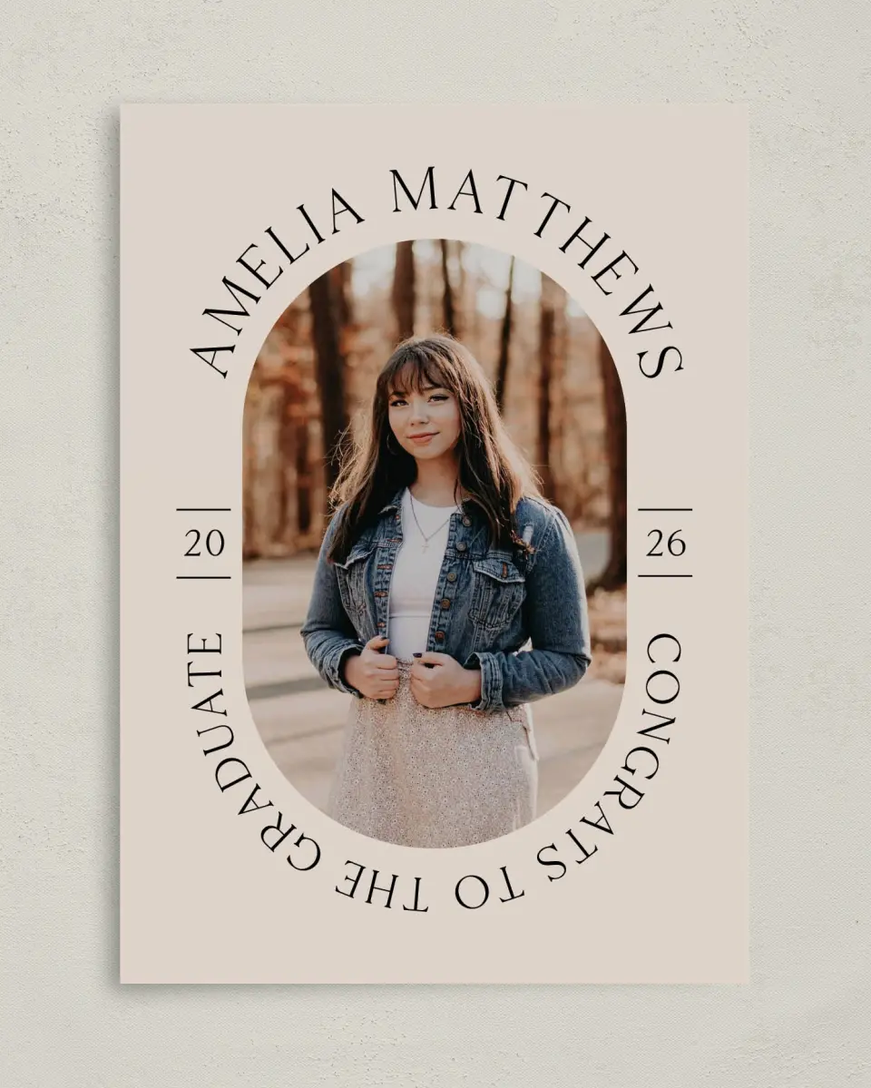 This is a 5" x 7" Graduation Announcement Card called Time To Shine printed in full color on Premium Smooth paper