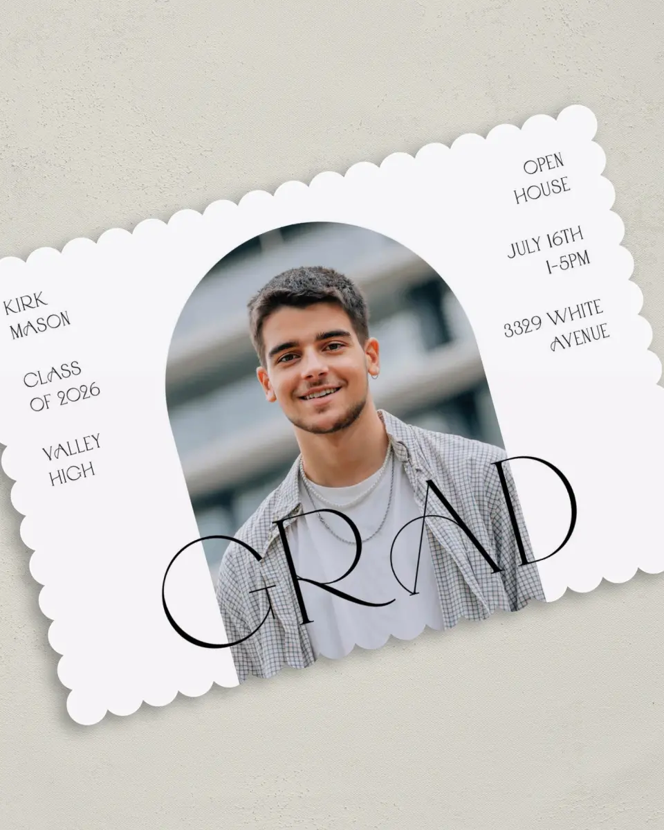 This is a 5" x 7" Graduation Announcement Card called Milestones and Memories printed in full color on Premium Smooth paper