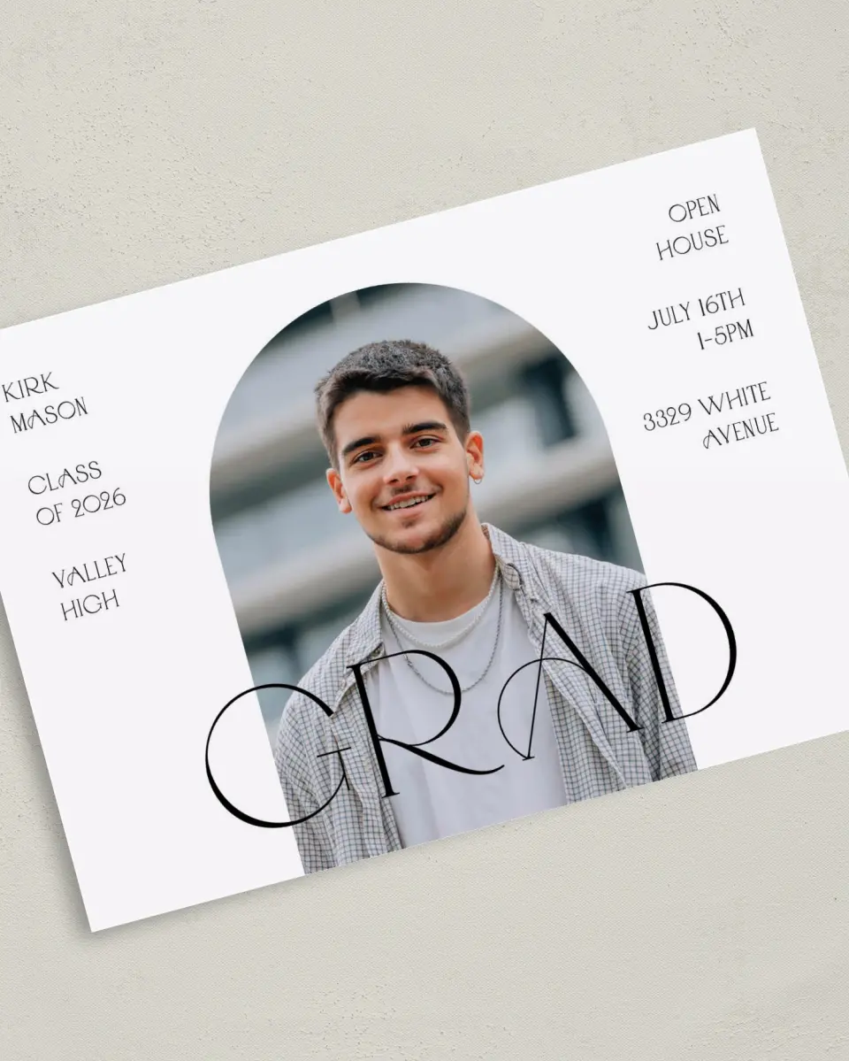 This is a 5" x 7" Graduation Announcement Card called Milestones and Memories printed in full color on Premium Smooth paper