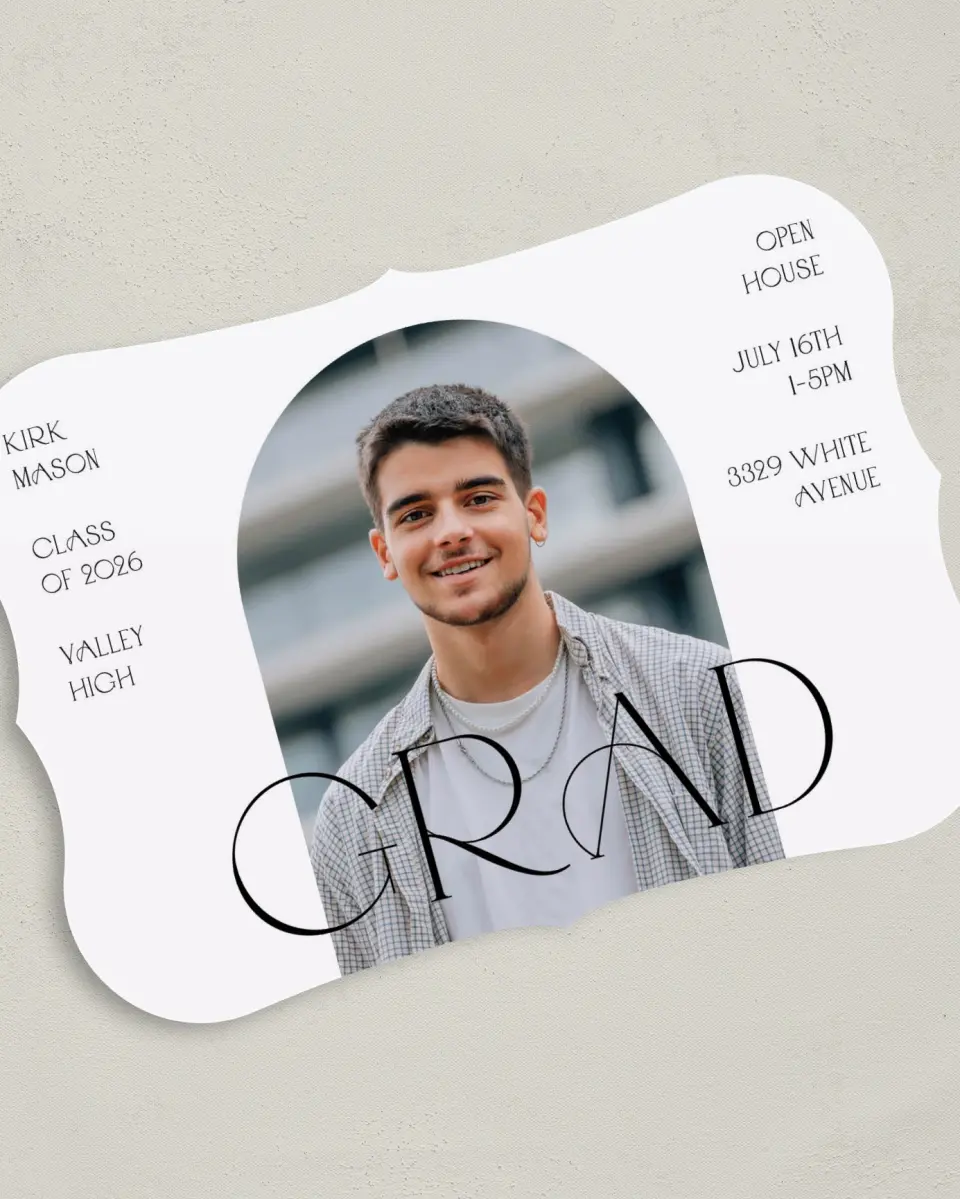 This is a 5" x 7" Graduation Announcement Card called Milestones and Memories printed in full color on Premium Smooth paper