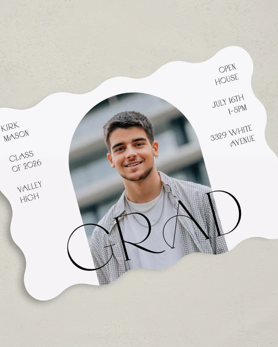 This is a 5" x 7" Graduation Announcement Card called Milestones and Memories printed in full color on Premium Smooth paper