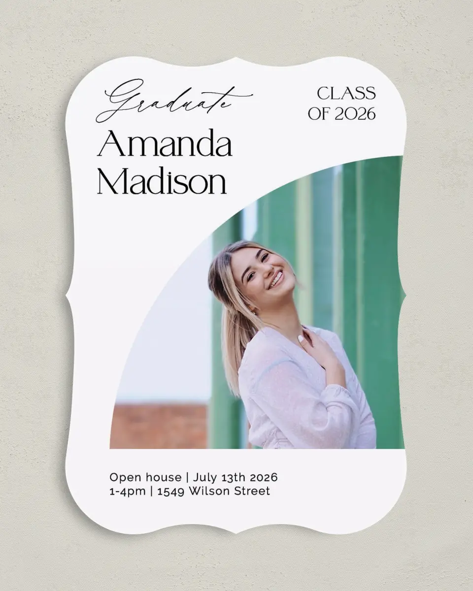 This is a 5" x 7" Graduation Announcement Card called Growing and Glowing printed in full color on Premium Smooth paper
