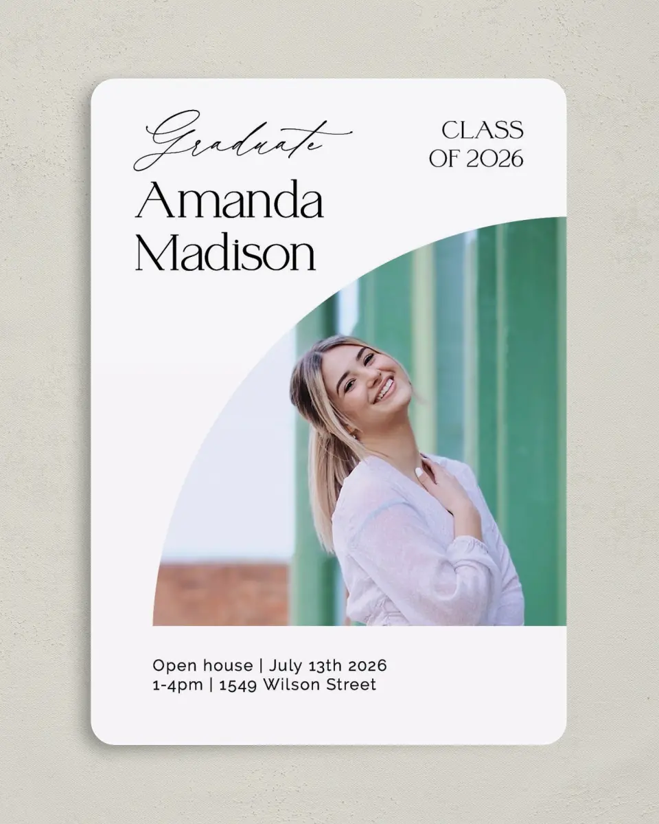 This is a 5" x 7" Graduation Announcement Card called Growing and Glowing printed in full color on Premium Smooth paper