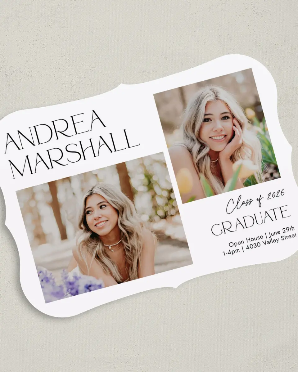 This is a 5" x 7" Graduation Announcement Card called Love This Little Life printed in full color on Premium Smooth paper