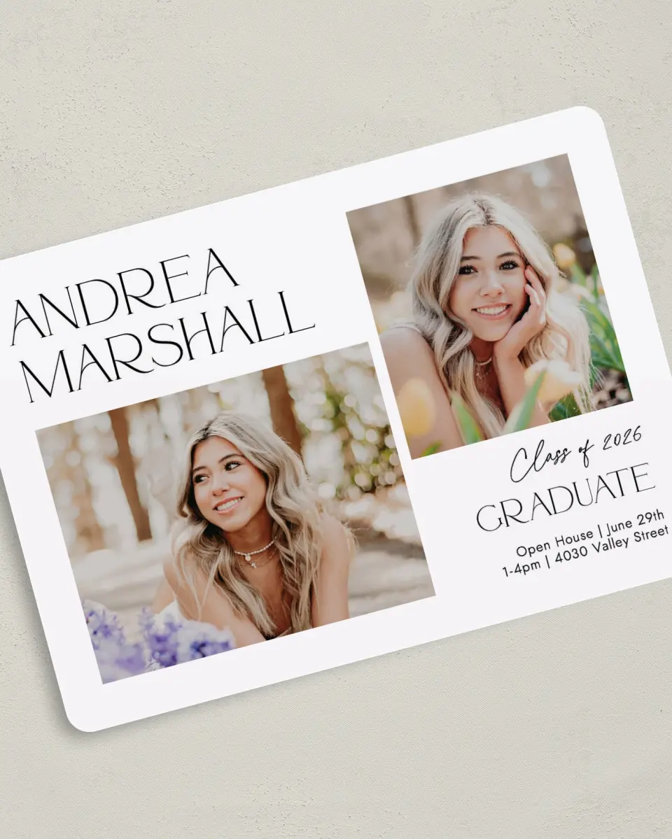 This is a 5" x 7" Graduation Announcement Card called Love This Little Life printed in full color on Premium Smooth paper