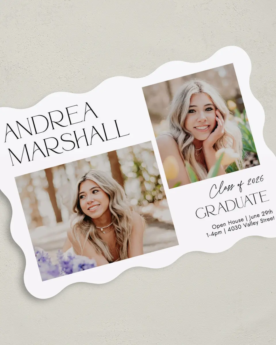 This is a 5" x 7" Graduation Announcement Card called Love This Little Life printed in full color on Premium Smooth paper