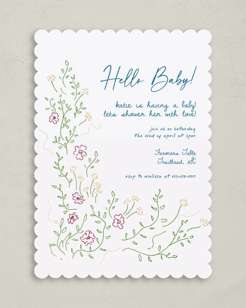 This is a 5" x 7" Baby Shower Invitation called Delicate Dreams printed in full color on Premium Smooth paper