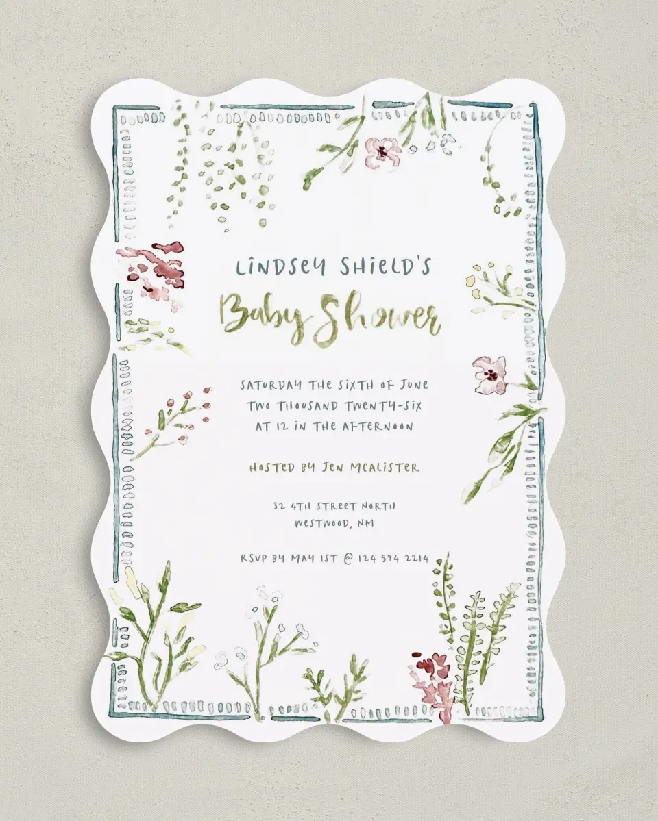 This is a 5" x 7" Baby Shower Invitation called Picking New Petals printed in full color on Premium Smooth paper