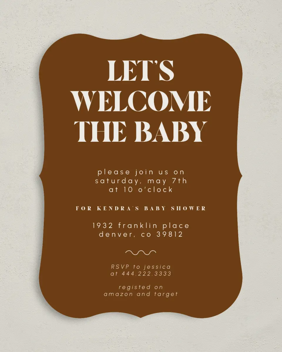 This is a 5" x 7" Baby Shower Invitation called Wonderful Welcome printed in full color on Premium Smooth paper