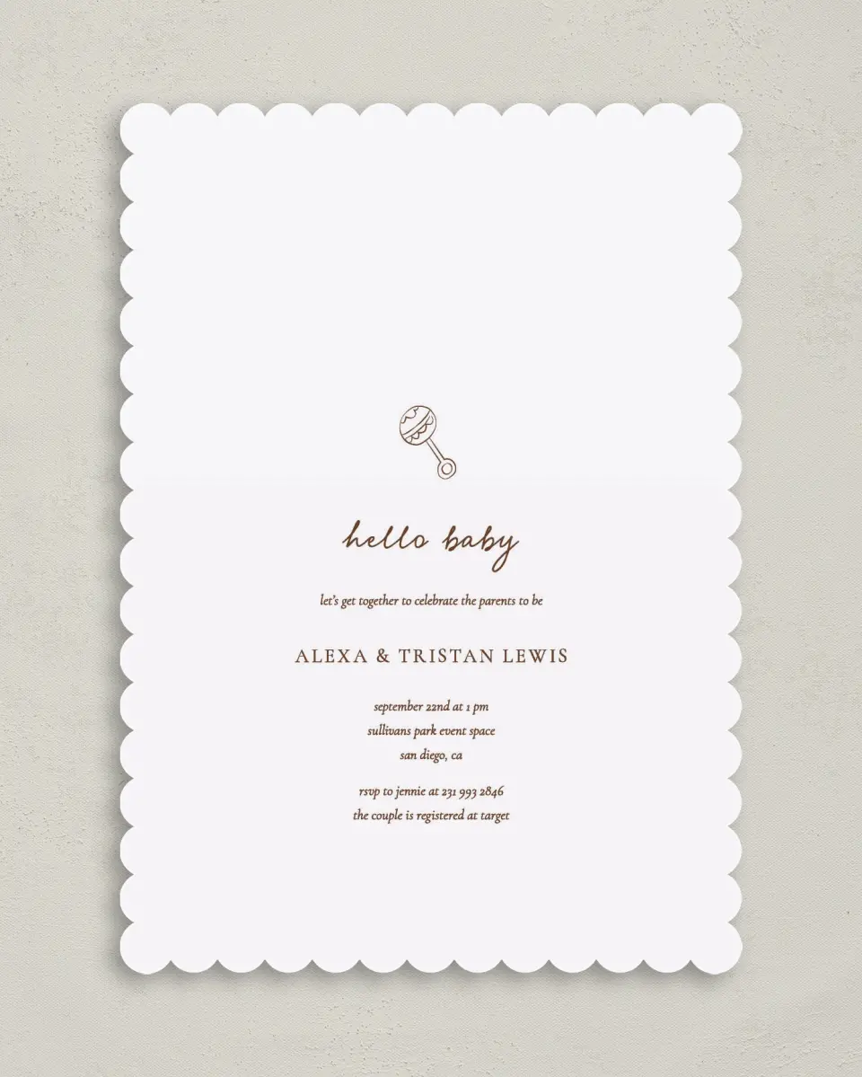This is a 5" x 7" Baby Shower Invitation called Mini Me printed in full color on Premium Smooth paper