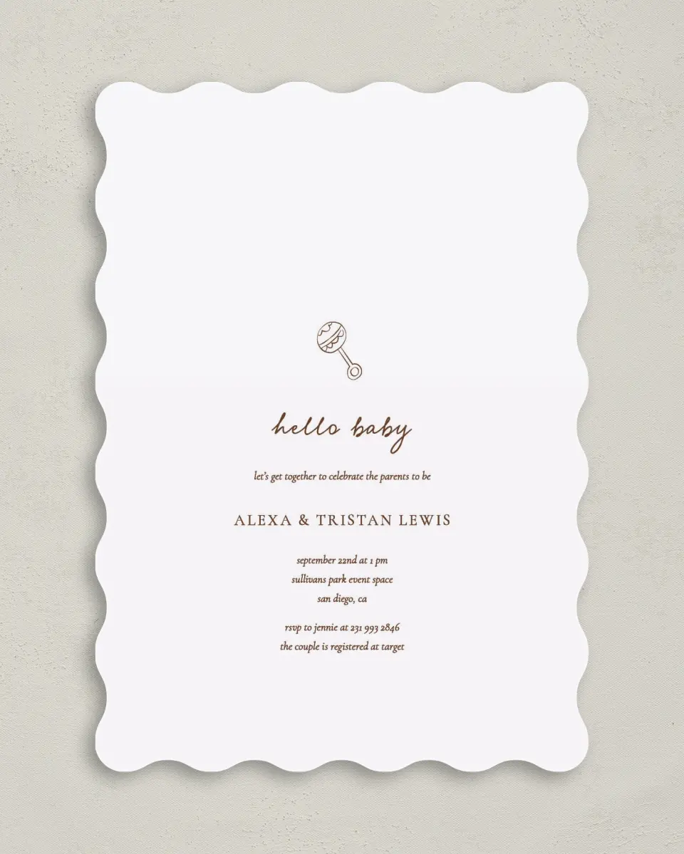 This is a 5" x 7" Baby Shower Invitation called Mini Me printed in full color on Premium Smooth paper
