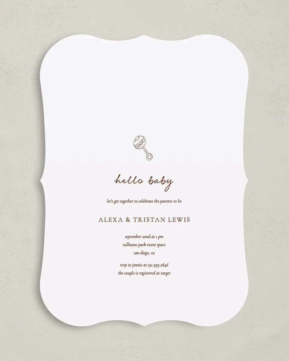 This is a 5" x 7" Baby Shower Invitation called Mini Me printed in full color on Premium Smooth paper