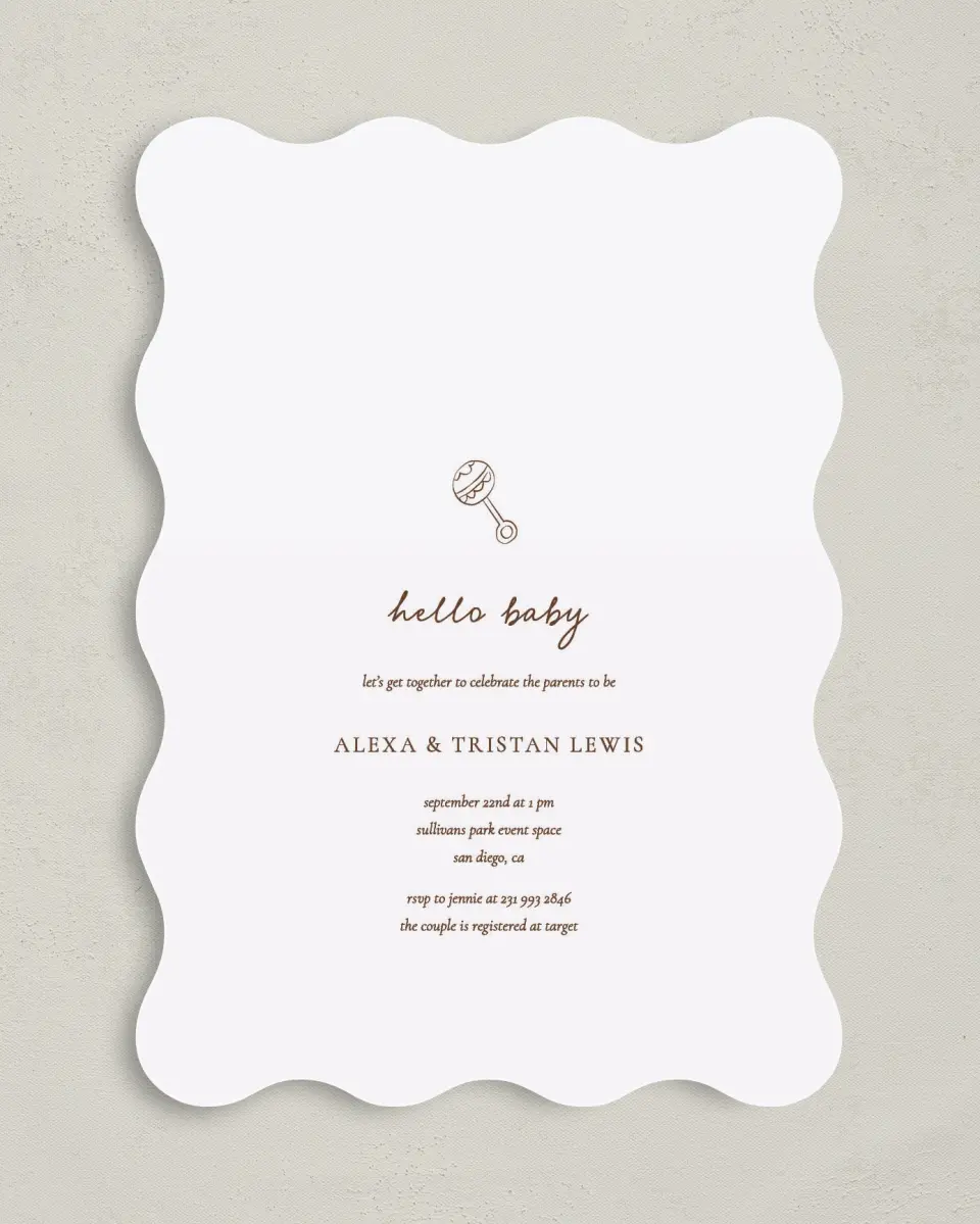 This is a 5" x 7" Baby Shower Invitation called Mini Me printed in full color on Premium Smooth paper