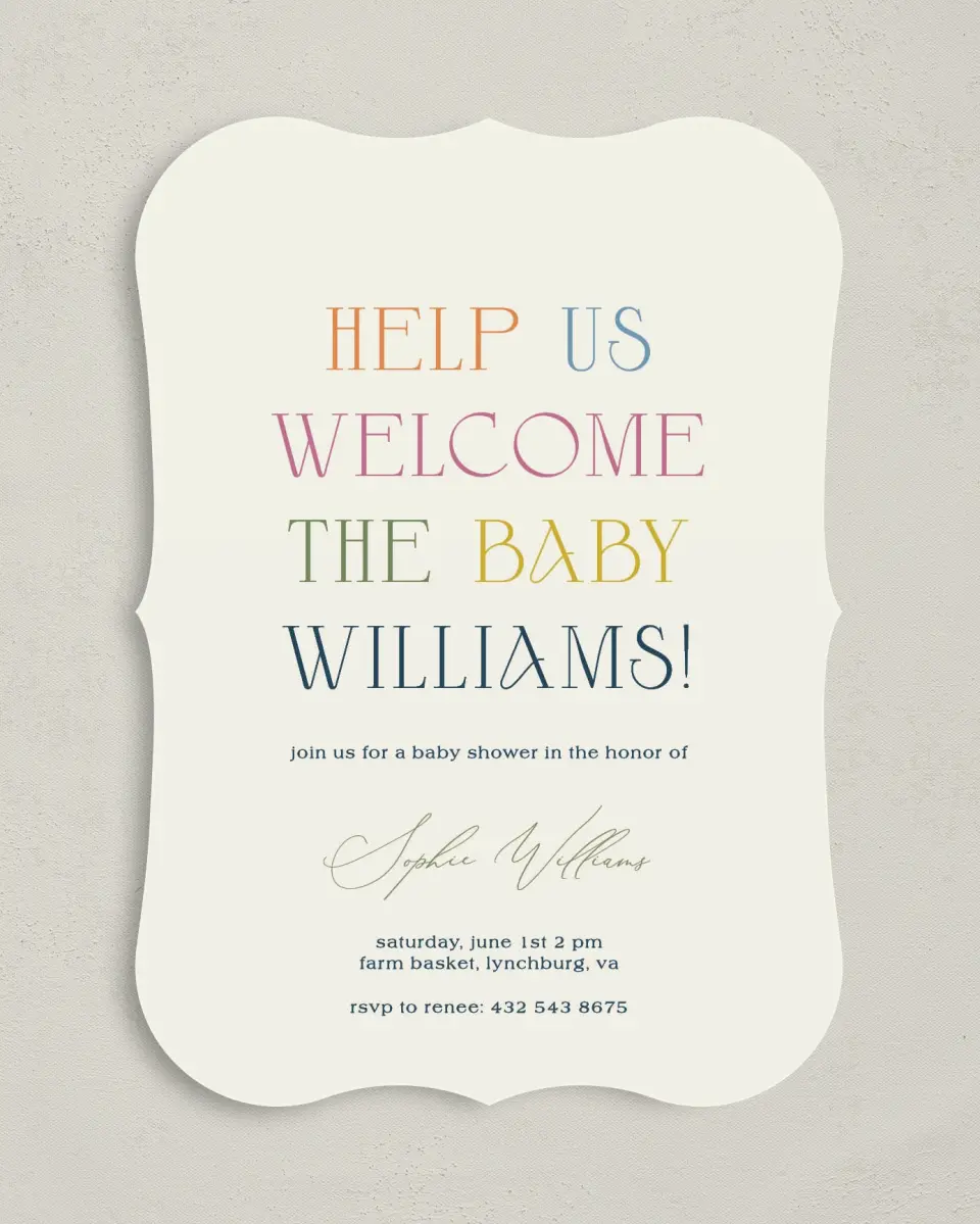 This is a 5" x 7" Baby Shower Invitation called Warm Welcome printed in full color on Premium Smooth paper