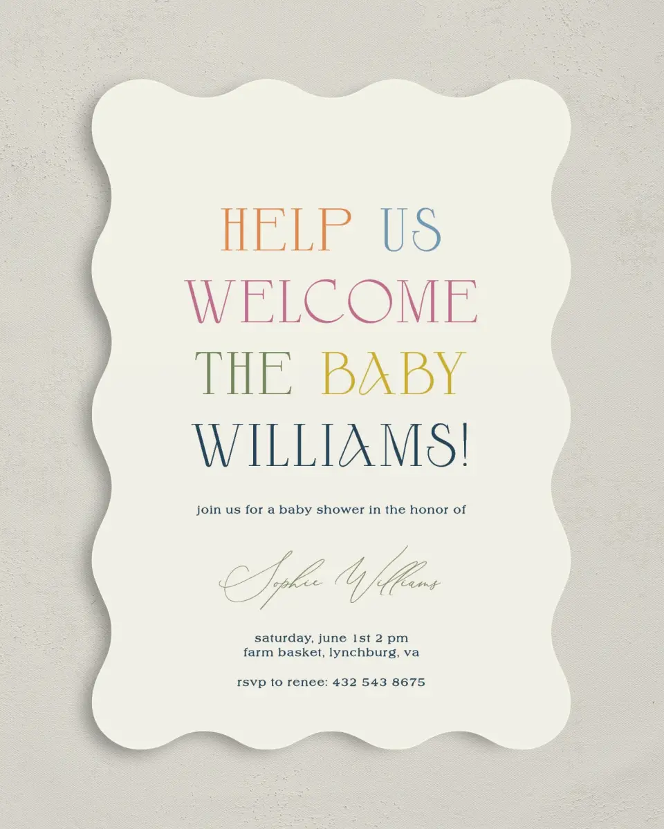 This is a 5" x 7" Baby Shower Invitation called Warm Welcome printed in full color on Premium Smooth paper