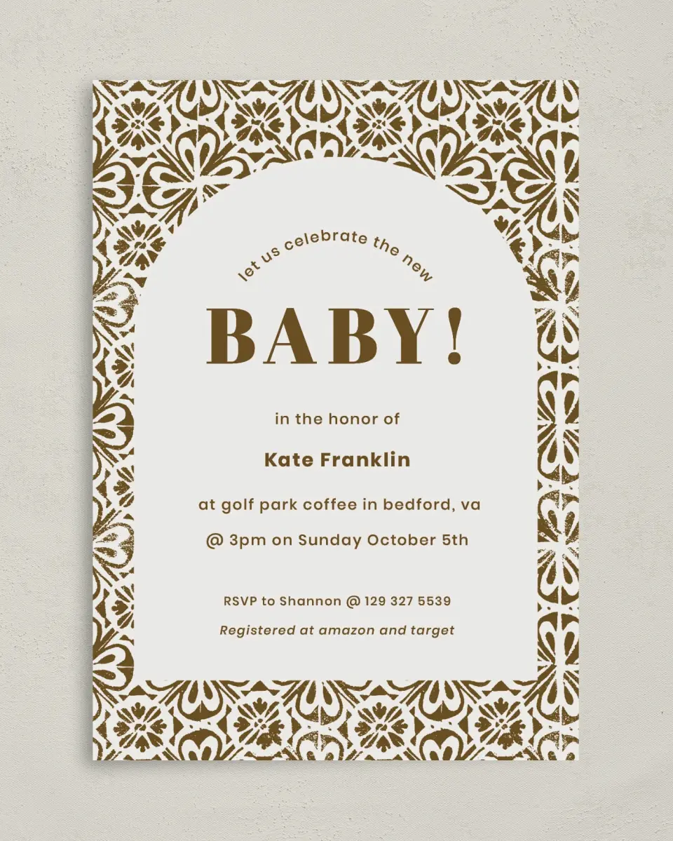 This is a 5" x 7" Baby Shower Invitation called Sweet Baby printed in full color on Premium Smooth paper