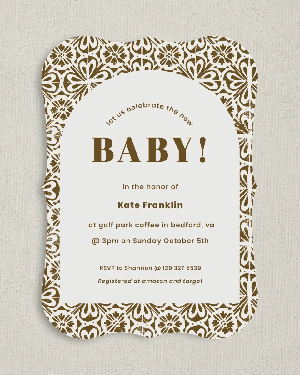 This is a 5" x 7" Baby Shower Invitation called Sweet Baby printed in full color on Premium Smooth paper