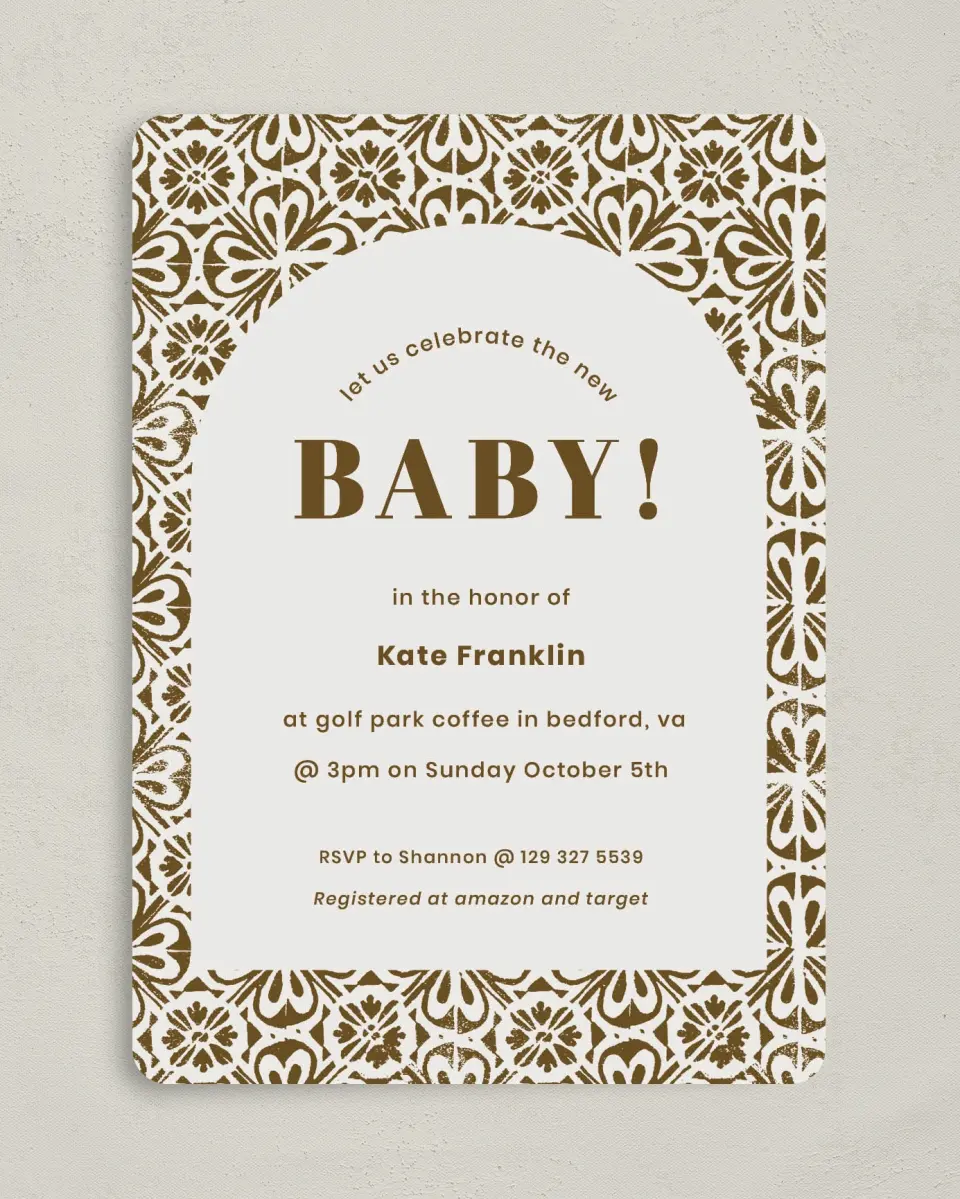 This is a 5" x 7" Baby Shower Invitation called Sweet Baby printed in full color on Premium Smooth paper