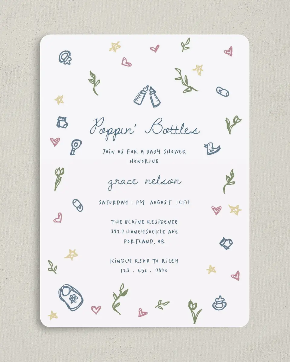 This is a 5" x 7" Baby Shower Invitation called Dainty Delight printed in full color on Premium Smooth paper