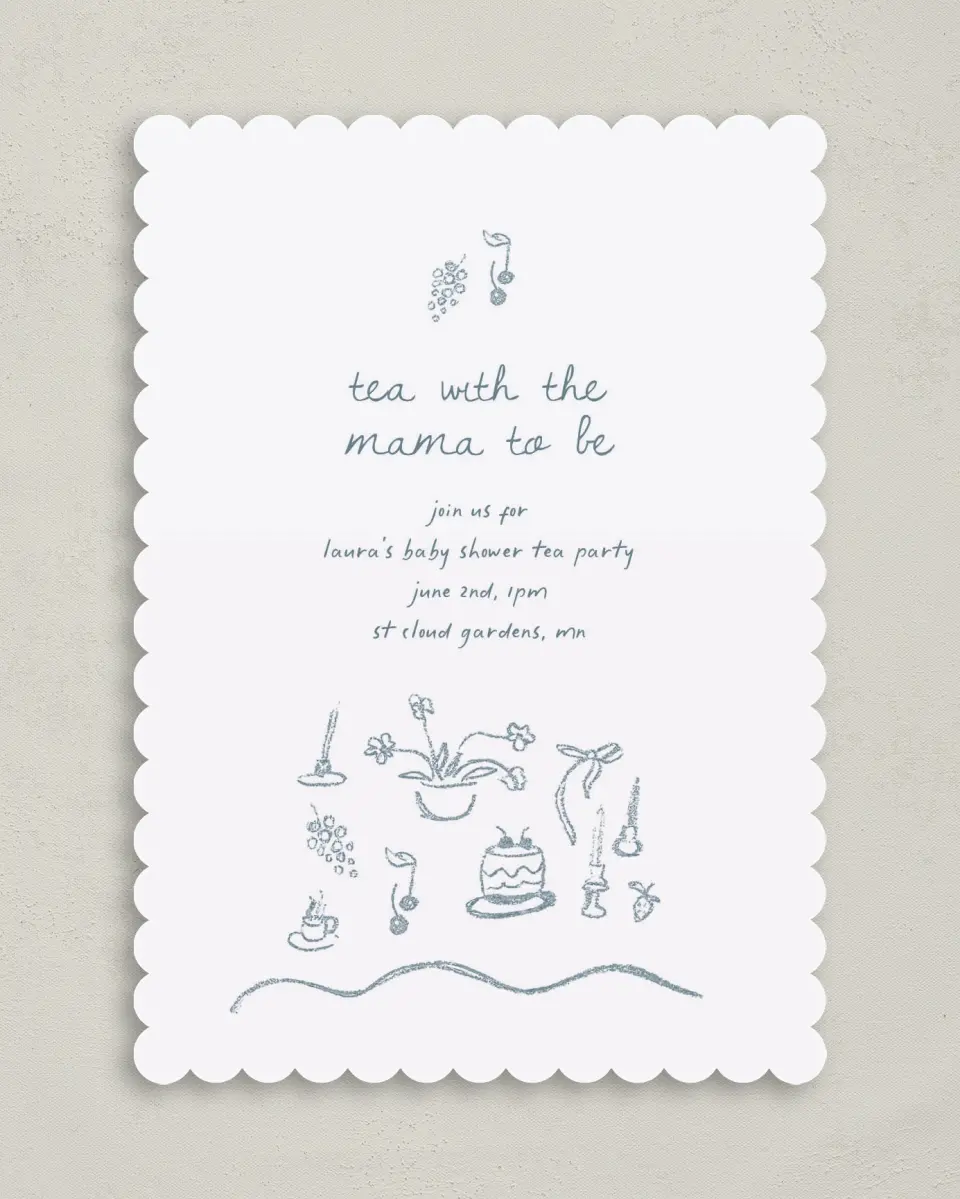This is a 5" x 7" Baby Shower Invitation called Teeny Tiny Tea printed in full color on Premium Smooth paper