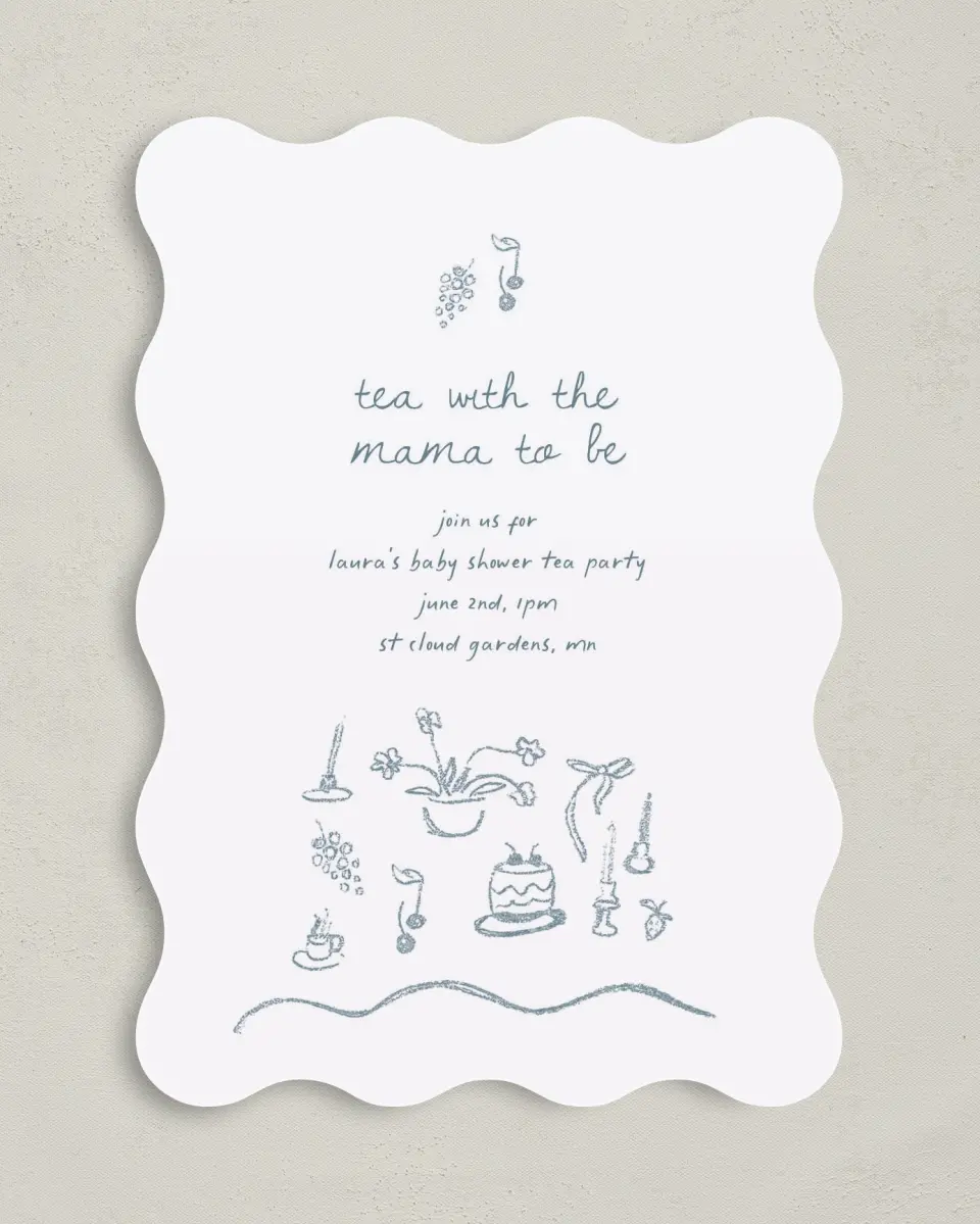 This is a 5" x 7" Baby Shower Invitation called Teeny Tiny Tea printed in full color on Premium Smooth paper